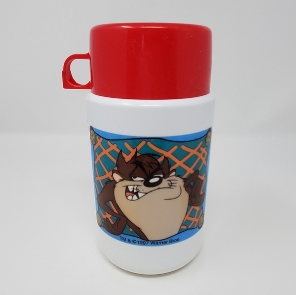 VINTAGE 1997 WARNER BROS TASMANIAN DEVIL WHITE THERMOS LOONEY TUNES CARTOONS - Picture 1 of 12